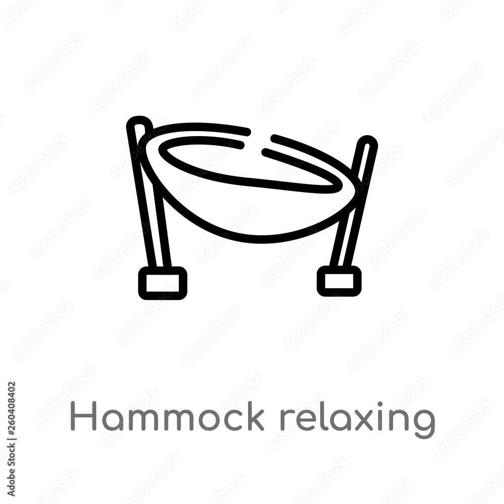 Poster outline hammock relaxing vector icon. isolated black simple line element illustration from holidays 