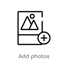 outline add photos vector icon. isolated black simple line element illustration from general-1 concept. editable vector stroke add photos icon on white background