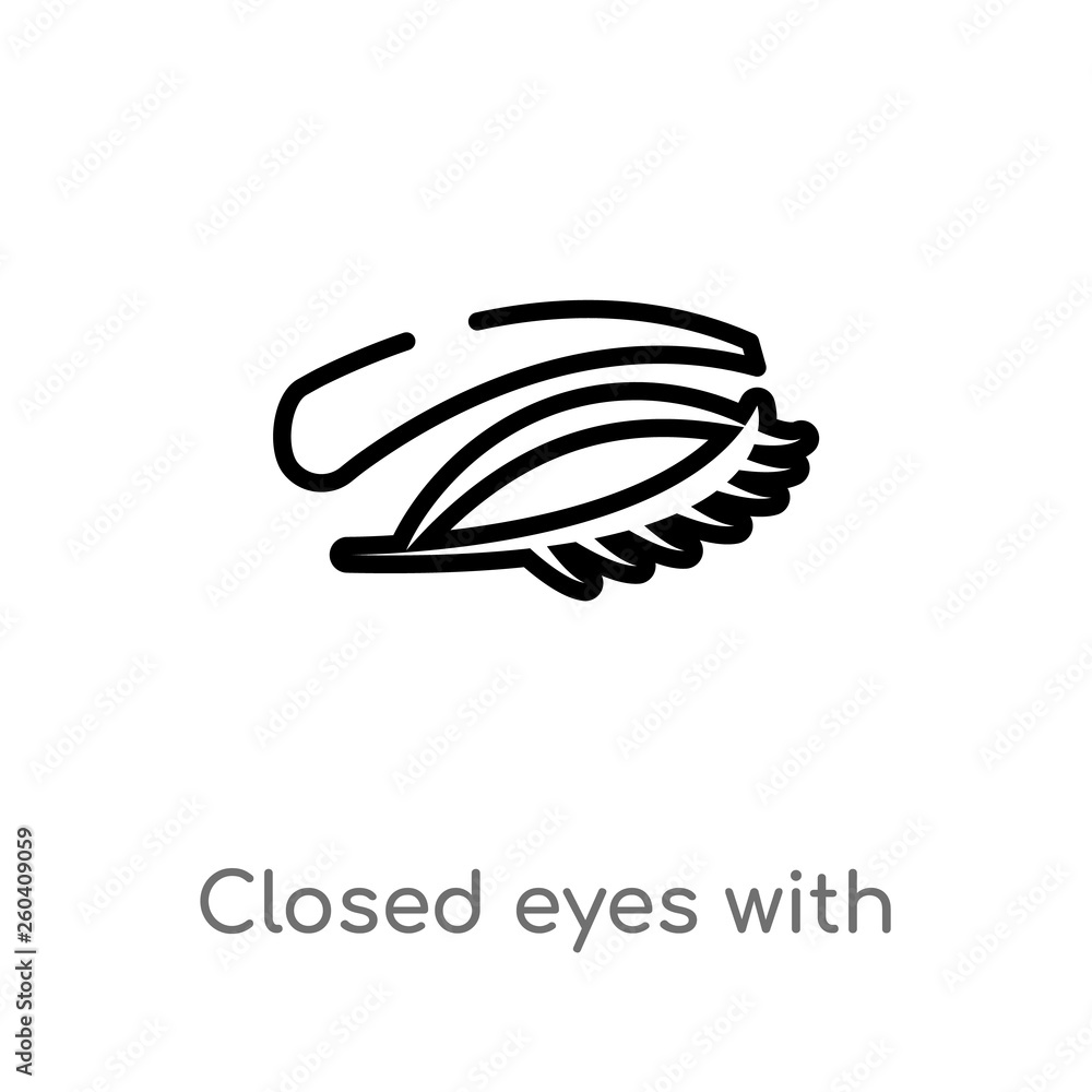 Aufkleber outline closed eyes with lashes and brows vector icon. isolated black simple line element illustrati