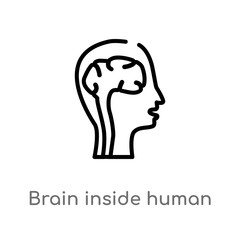 outline brain inside human head vector icon. isolated black simple line element illustration from human body parts concept. editable vector stroke brain inside human head icon on white background