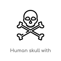 outline human skull with crossed bones vector icon. isolated black simple line element illustration from human body parts concept. editable vector stroke human skull with crossed bones icon on white