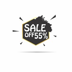 sale off 55% sign hexagonal with black label vector 