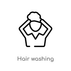 outline hair washing vector icon. isolated black simple line element illustration from hygiene concept. editable vector stroke hair washing icon on white background