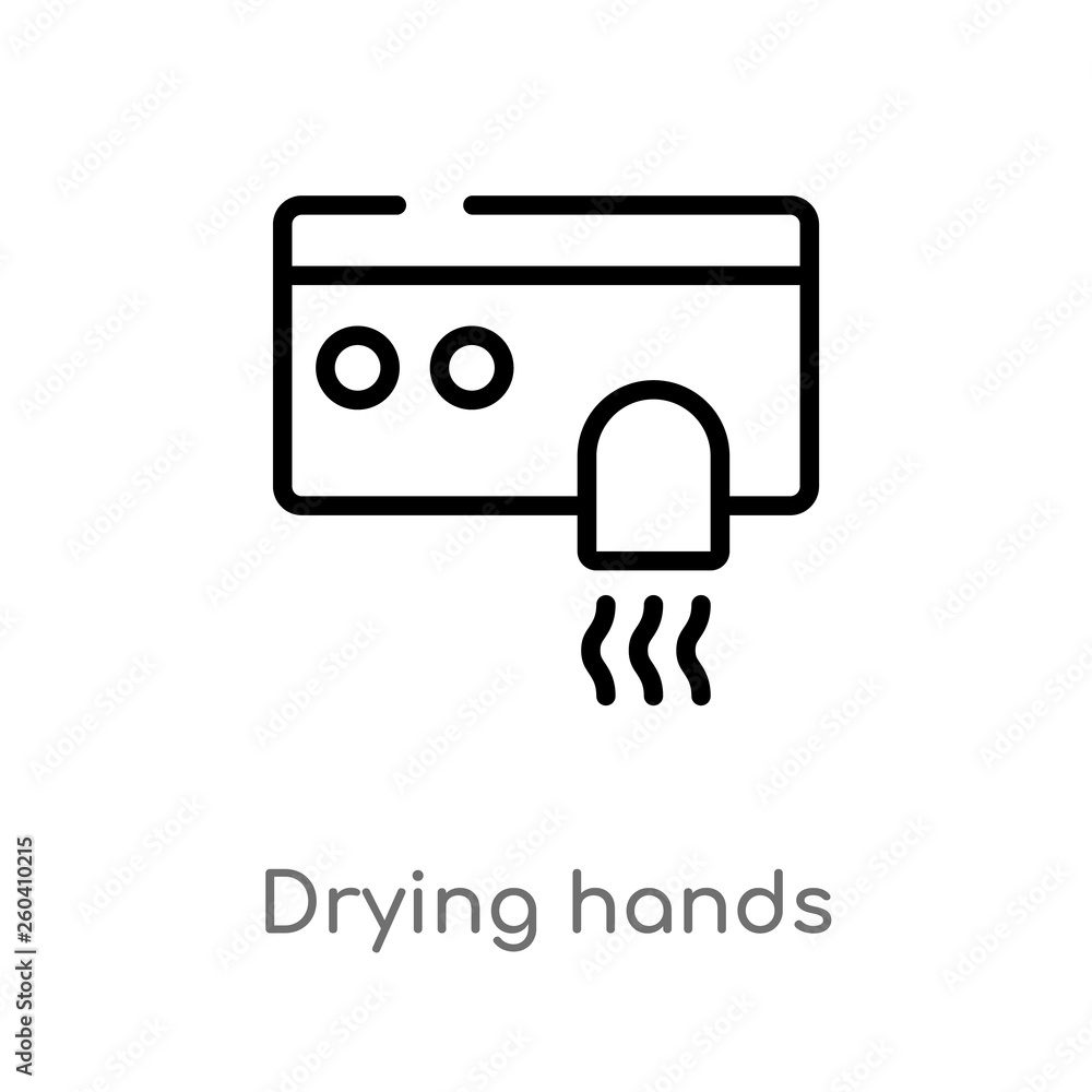 Poster outline drying hands vector icon. isolated black simple line element illustration from hygiene conce