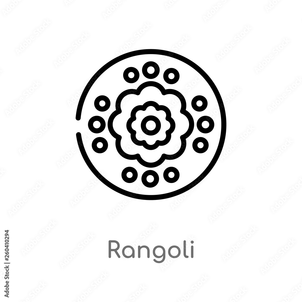 Poster outline rangoli vector icon. isolated black simple line element illustration from india and holi con