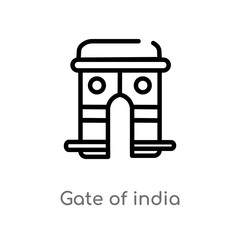 outline gate of india vector icon. isolated black simple line element illustration from india concept. editable vector stroke gate of india icon on white background