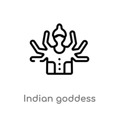 outline indian goddess vector icon. isolated black simple line element illustration from india concept. editable vector stroke indian goddess icon on white background