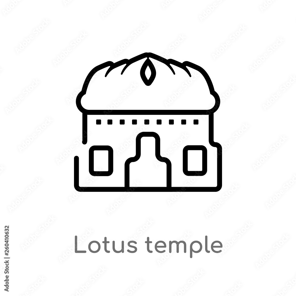 Poster outline lotus temple vector icon. isolated black simple line element illustration from india concept