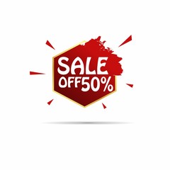 sale off 50% sign gold hexagon red label vector element