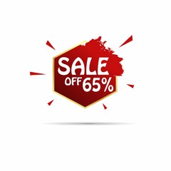 sale off 65% sign gold hexagon with red label vector 