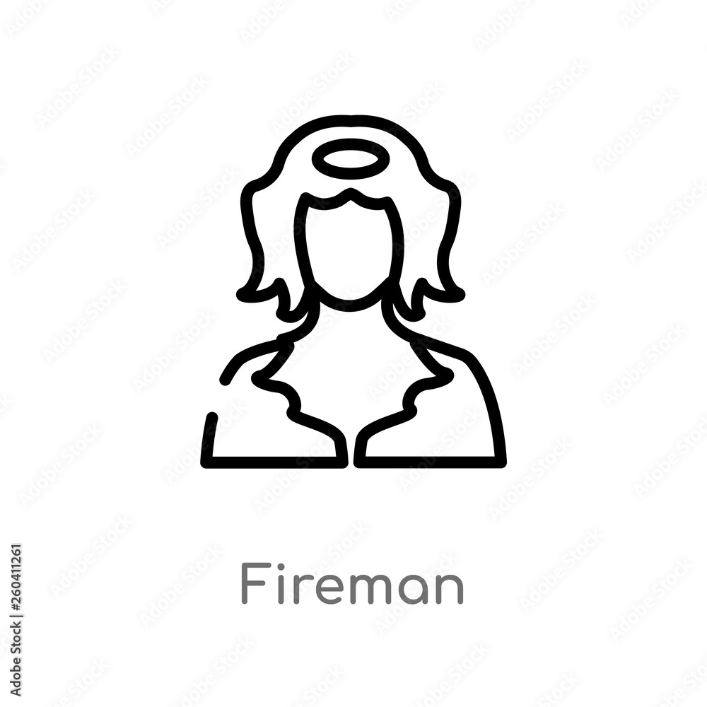 Poster outline fireman vector icon. isolated black simple line element illustration from job profits concep