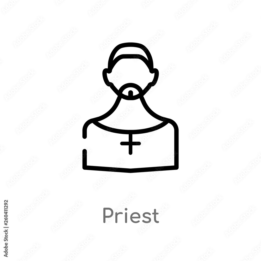 Poster outline priest vector icon. isolated black simple line element illustration from job profits concept