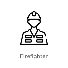outline firefighter vector icon. isolated black simple line element illustration from job profits concept. editable vector stroke firefighter icon on white background