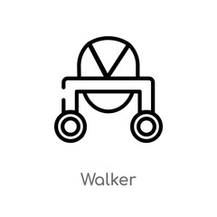 outline walker vector icon. isolated black simple line element illustration from kid and baby concept. editable vector stroke walker icon on white background