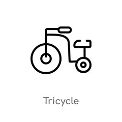 outline tricycle vector icon. isolated black simple line element illustration from kid and baby concept. editable vector stroke tricycle icon on white background