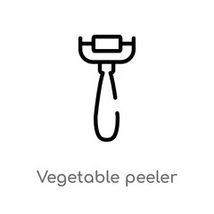 outline vegetable peeler vector icon. isolated black simple line element illustration from kitchen concept. editable vector stroke vegetable peeler icon on white background