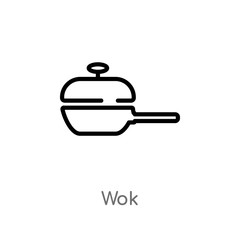outline wok vector icon. isolated black simple line element illustration from kitchen concept. editable vector stroke wok icon on white background
