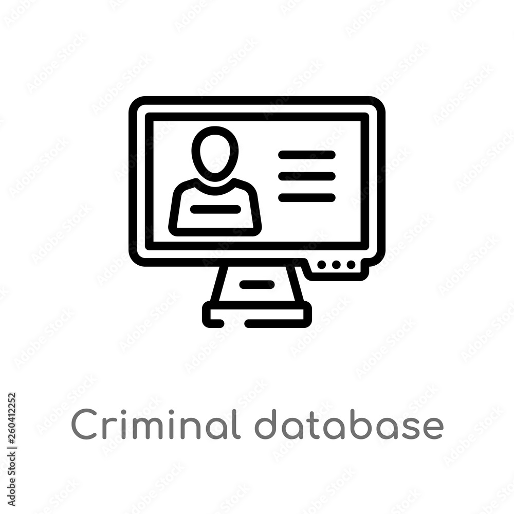 Aufkleber outline criminal database vector icon. isolated black simple line element illustration from law and 