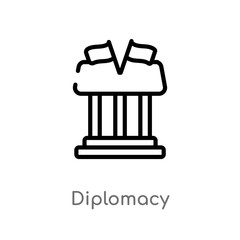 outline diplomacy vector icon. isolated black simple line element illustration from law and justice concept. editable vector stroke diplomacy icon on white background