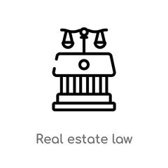 outline real estate law vector icon. isolated black simple line element illustration from law and justice concept. editable vector stroke real estate law icon on white background