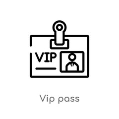 outline vip pass vector icon. isolated black simple line element illustration from luxury concept. editable vector stroke vip pass icon on white background