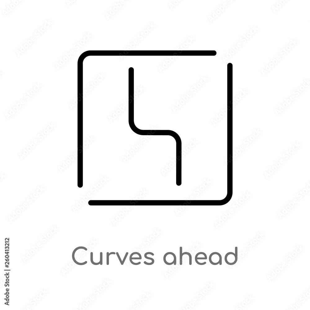 Aufkleber outline curves ahead vector icon. isolated black simple line element illustration from maps and flag