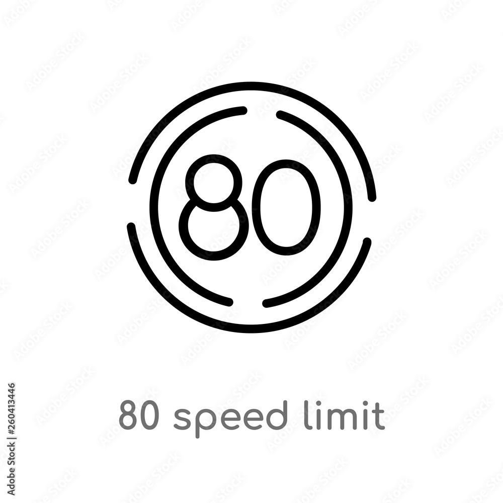 Poster outline 80 speed limit vector icon. isolated black simple line element illustration from maps and fl