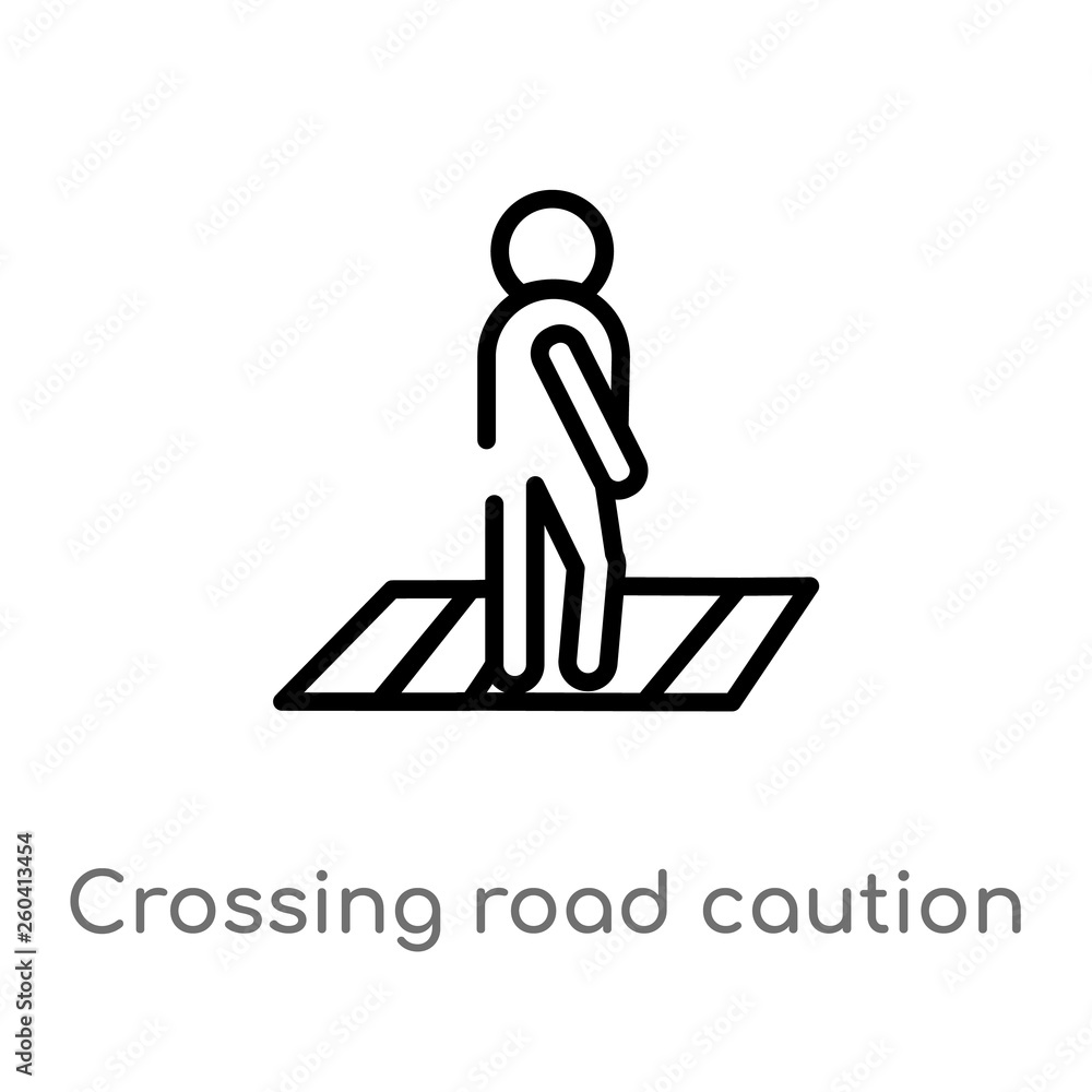 Poster outline crossing road caution vector icon. isolated black simple line element illustration from maps