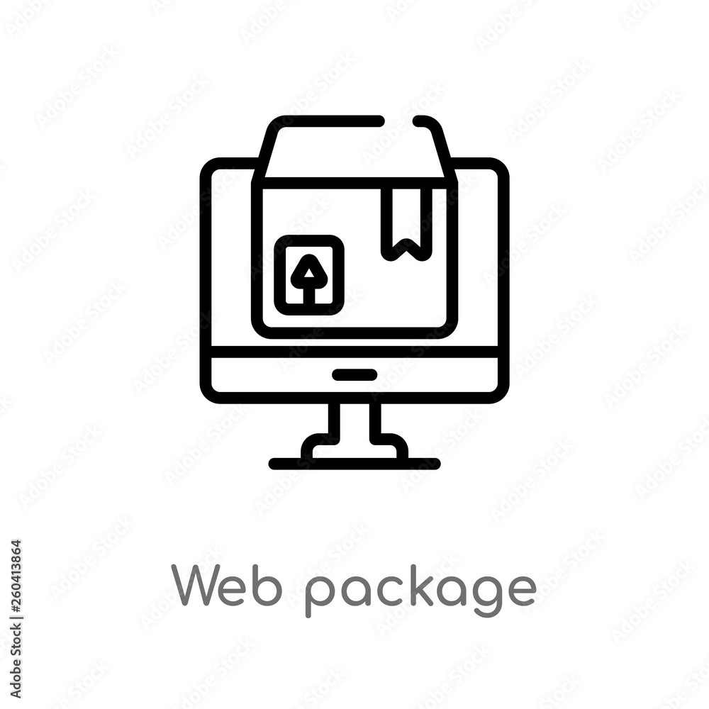 Aufkleber outline web package vector icon. isolated black simple line element illustration from marketing conc