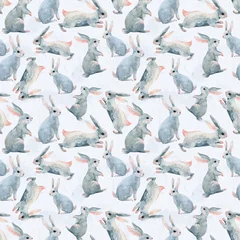 Wallpaper murals Rabbit Hand painted watercolor rabbits background. Cute bunny seamless pattern