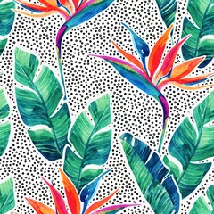 Fotobehang Exotisch bloemen naadloos patroon. Aquarel tropische bloemen op doodle achtergrond © Tanya Syrytsyna