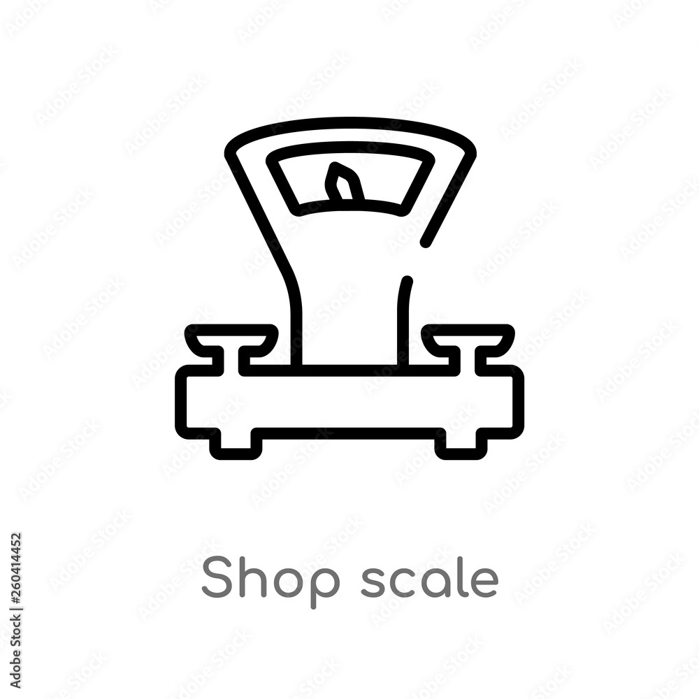 Poster outline shop scale vector icon. isolated black simple line element illustration from measurement con