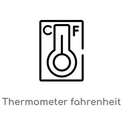 outline thermometer fahrenheit and celsius vector icon. isolated black simple line element illustration from measurement concept. editable vector stroke thermometer fahrenheit and celsius icon on