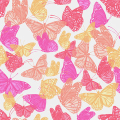 Trendy colorful seamless pattern with flying butterfly for boho chic design