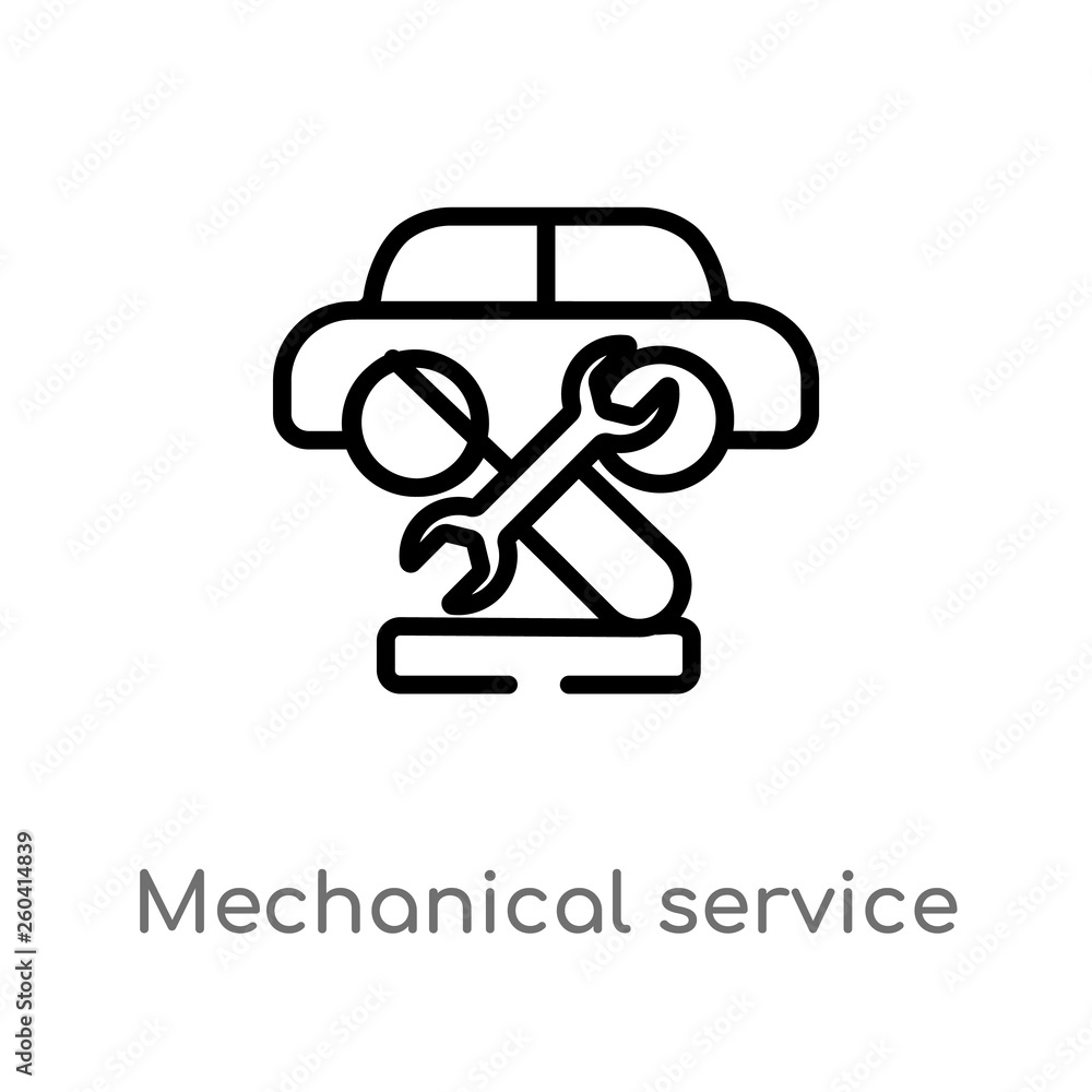 Poster outline mechanical service of a car vector icon. isolated black simple line element illustration fro