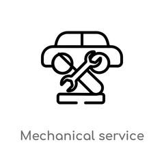 outline mechanical service of a car vector icon. isolated black simple line element illustration from mechanicons concept. editable vector stroke mechanical service of a car icon on white background