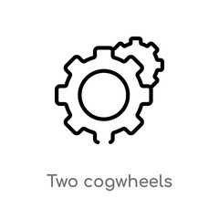 outline two cogwheels vector icon. isolated black simple line element illustration from mechanicons concept. editable vector stroke two cogwheels icon on white background