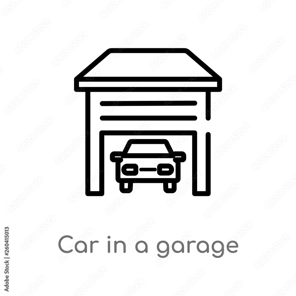 Poster outline car in a garage vector icon. isolated black simple line element illustration from mechanicon