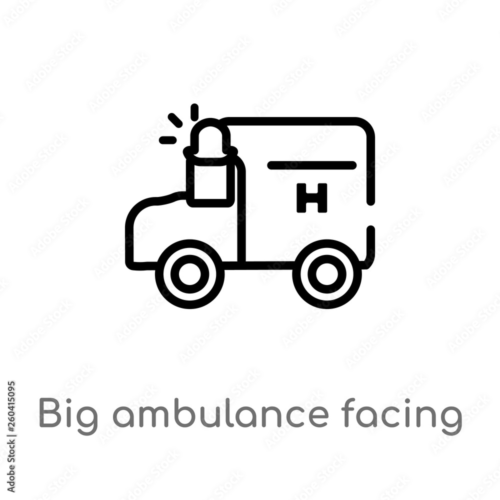 Poster outline big ambulance facing left vector icon. isolated black simple line element illustration from 
