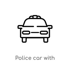 outline police car with lights vector icon. isolated black simple line element illustration from mechanicons concept. editable vector stroke police car with lights icon on white background