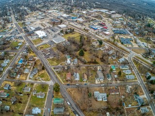 Aerial View of the small Town of Sullivan, Missouri off the Interstate