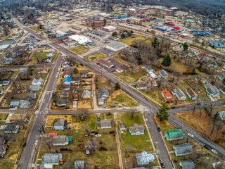 Aerial View of the small Town of Sullivan, Missouri off the Interstate