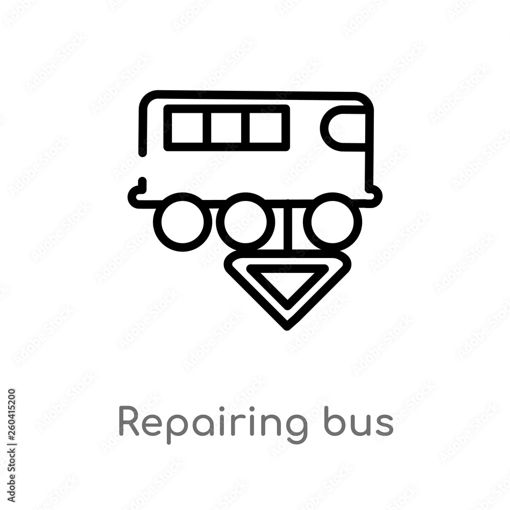Poster outline repairing bus vector icon. isolated black simple line element illustration from mechanicons concept. editable vector stroke repairing bus icon on white background