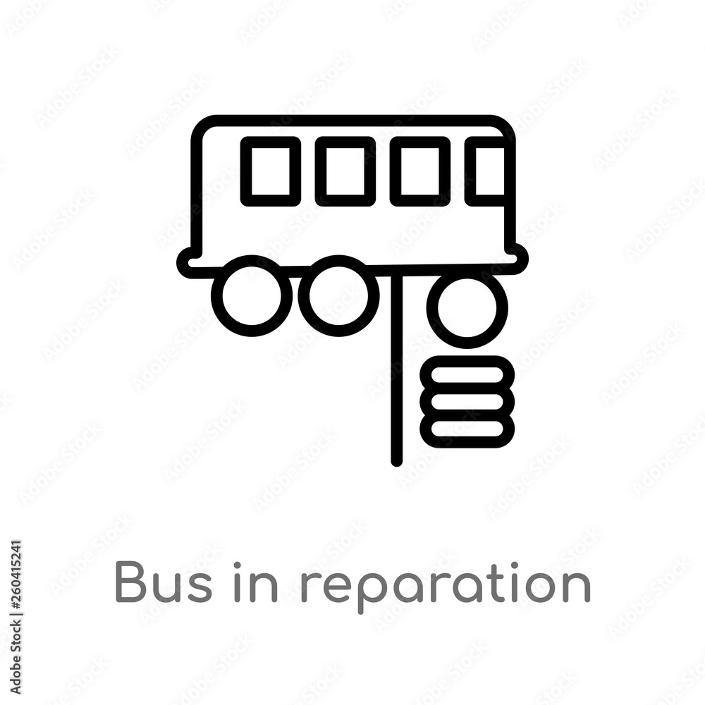 Poster outline bus in reparation vector icon. isolated black simple line element illustration from mechanic