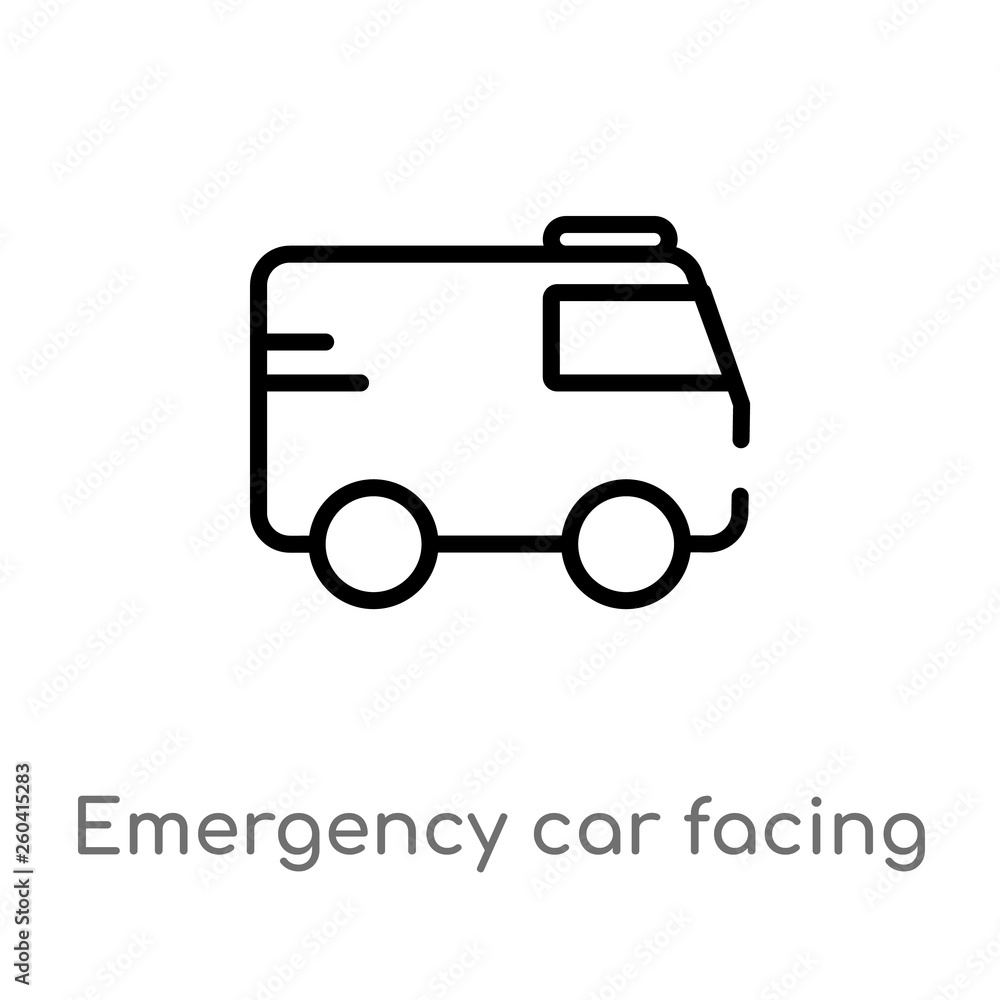 Poster outline emergency car facing right vector icon. isolated black simple line element illustration from