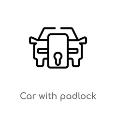 Fototapeta premium outline car with padlock vector icon. isolated black simple line element illustration from mechanicons concept. editable vector stroke car with padlock icon on white background