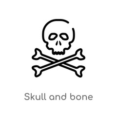 outline skull and bone vector icon. isolated black simple line element illustration from medical concept. editable vector stroke skull and bone icon on white background