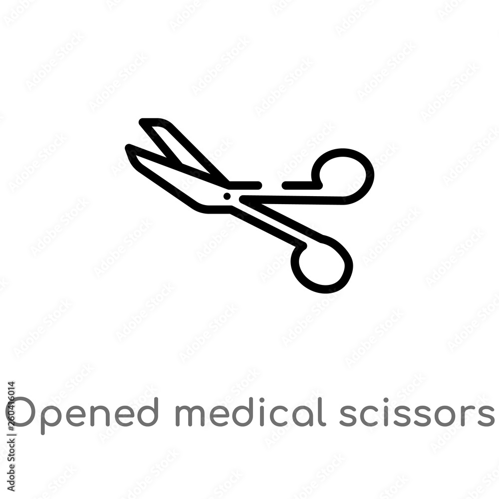 Poster outline opened medical scissors vector icon. isolated black simple line element illustration from me