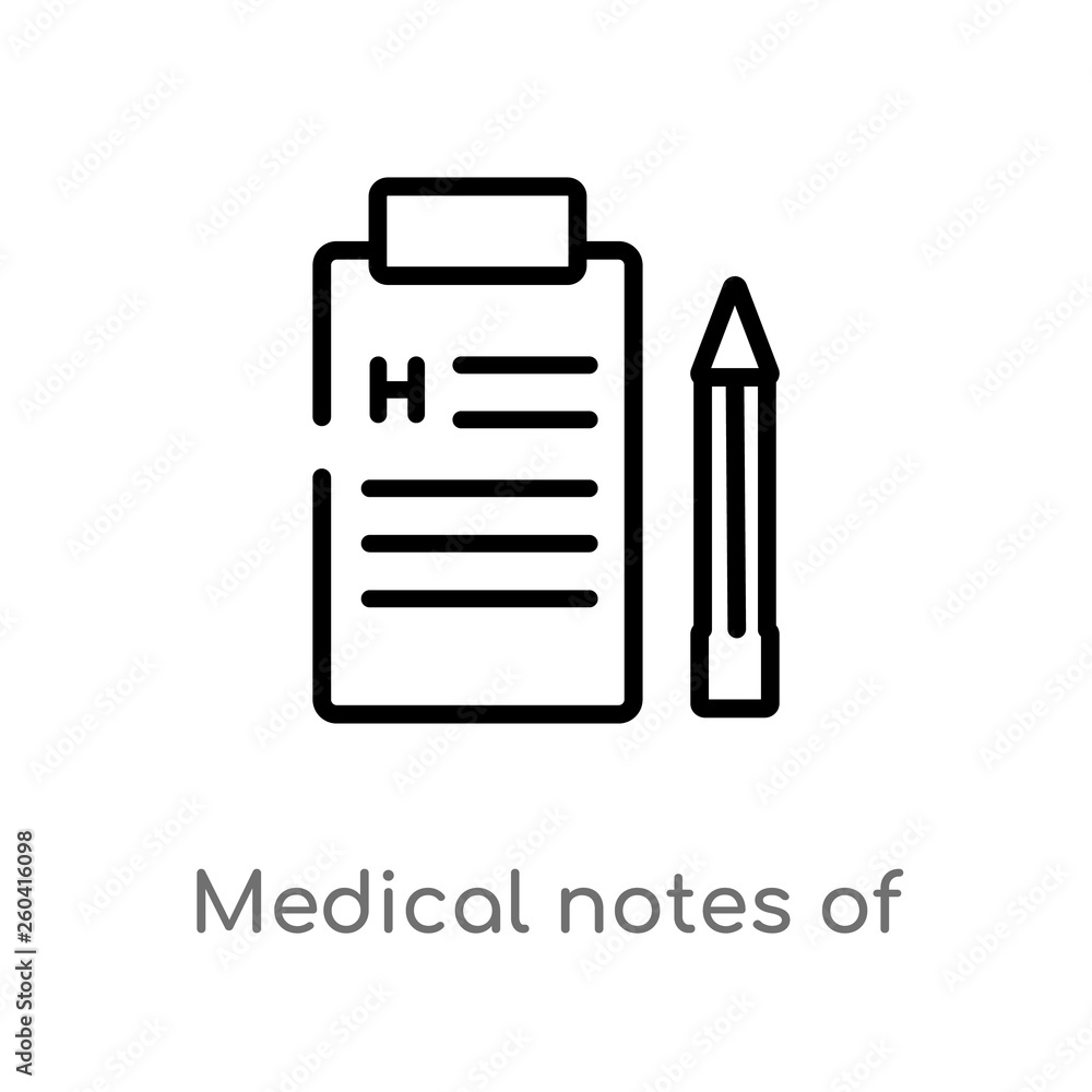 Aufkleber outline medical notes of a list paper on a clipboard vector icon. isolated black simple line element
