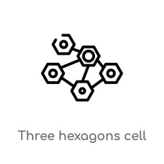 outline three hexagons cell vector icon. isolated black simple line element illustration from medical concept. editable vector stroke three hexagons cell icon on white background